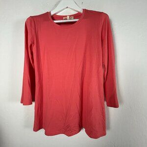 Johnny Was Calmé Coral Pink 3/4 Sleeve Tunic Top Womens Medium Bamboo Blend